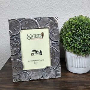 SIX TREES Pewter Photo Frame London New York Clock Steampunk Decor 3.5x5